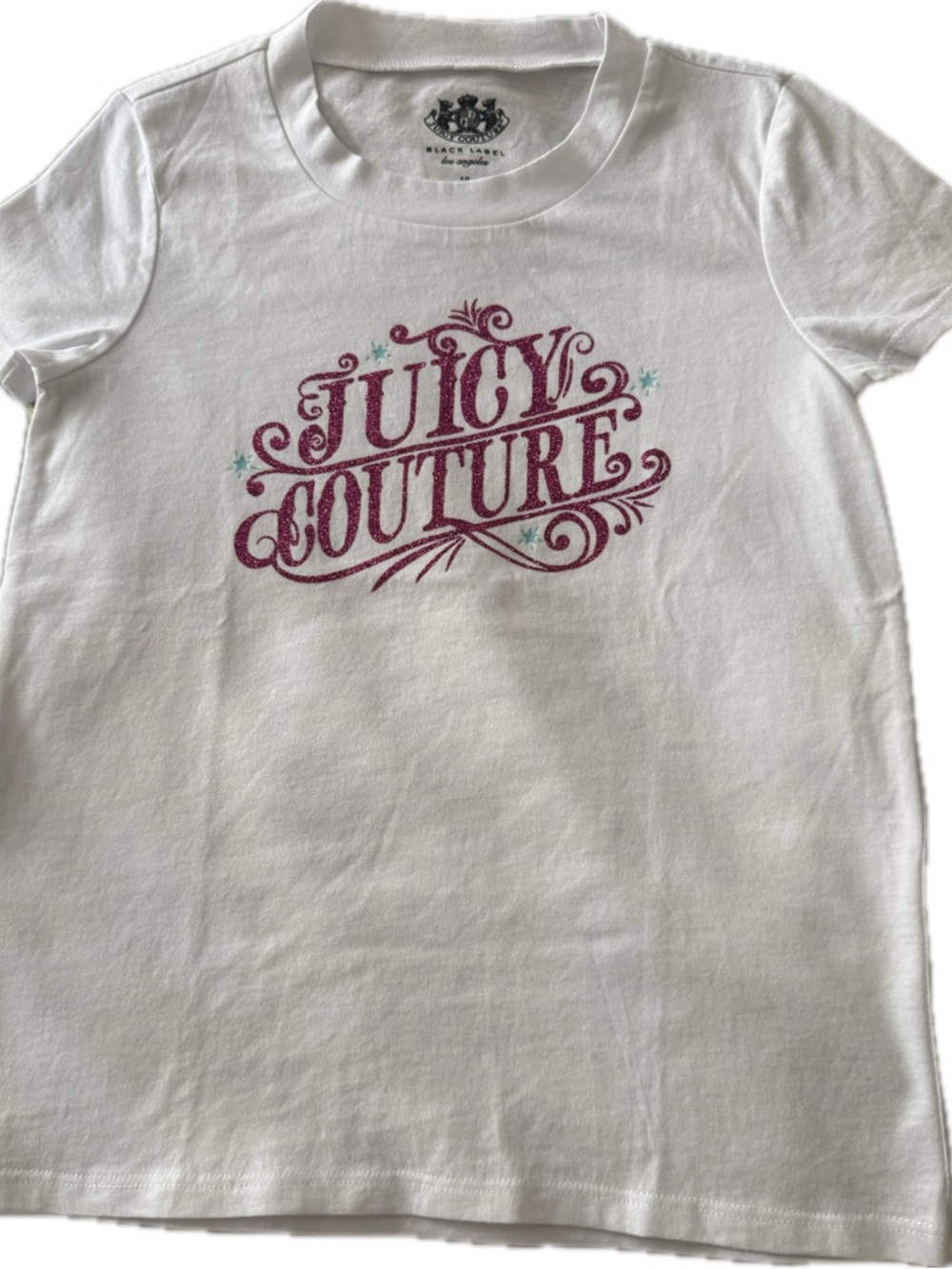 Juicy Couture Girls Size 10 White Sparkly Logo Tee NWOT